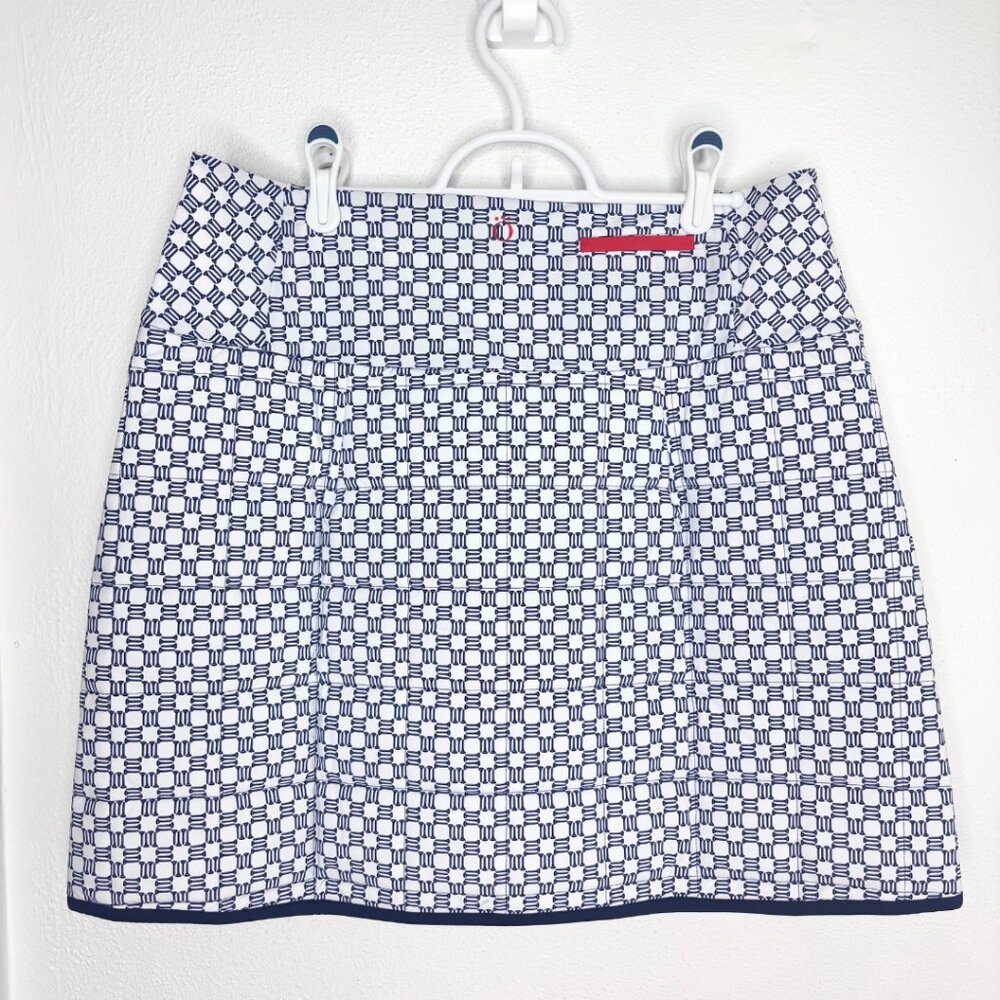 KINONA Quilted & Cozy Golf Skort L Navy White Print UPF 50 Built-in Shorts - Picture 5 of 7